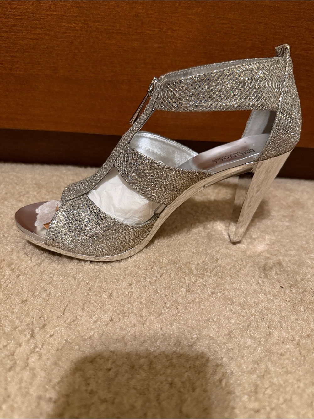 Michael Kors Silver Glitter Open-Toe High Heel Sandals